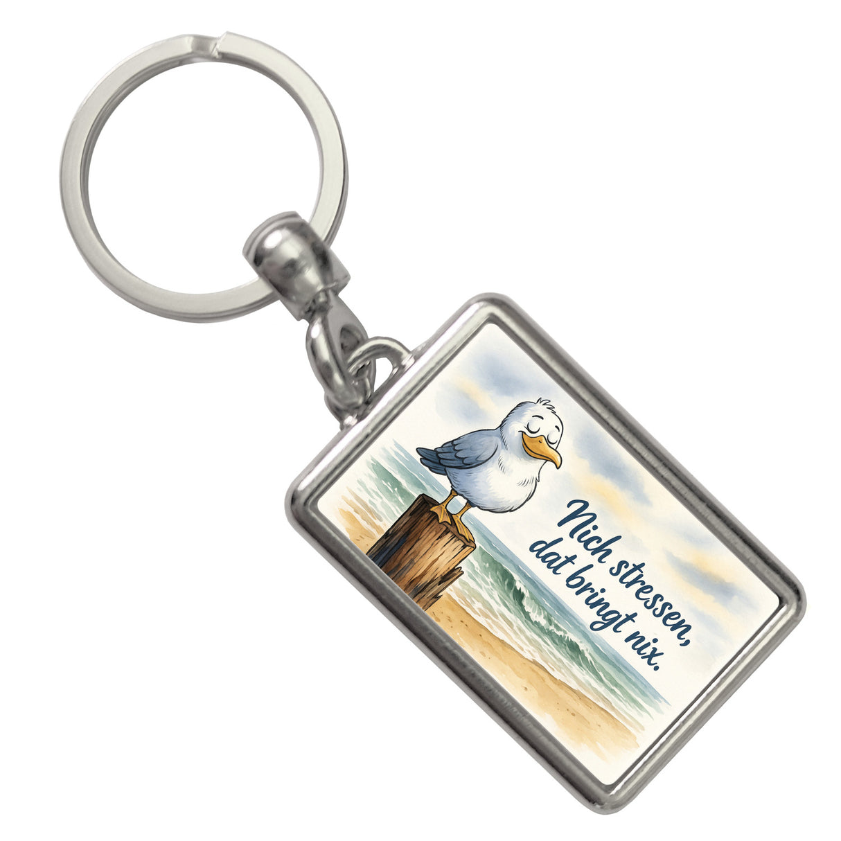 Möwe Nich stressen auf Aquarell Schlüsselanhänger
