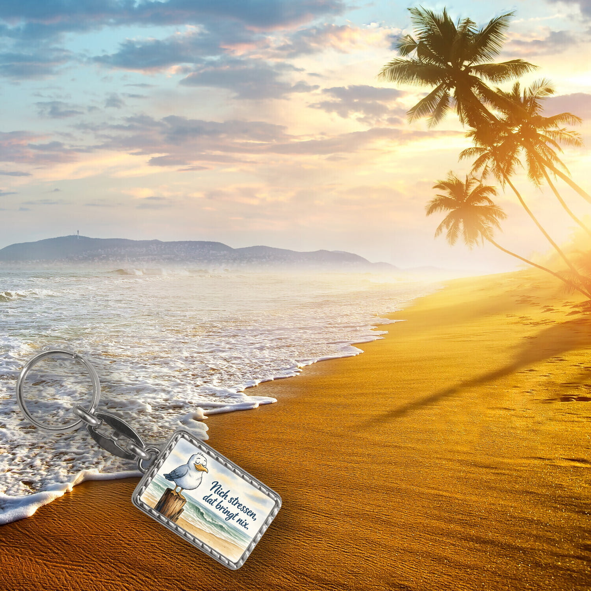 Möwe Nich stressen auf Aquarell Schlüsselanhänger