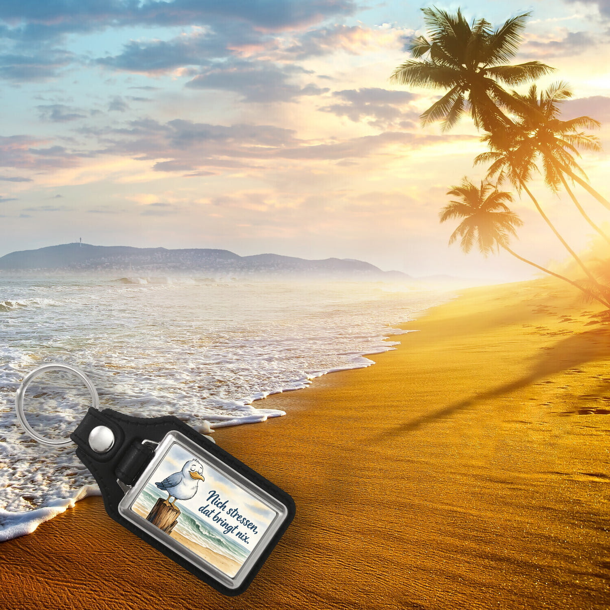 Möwe Nich stressen auf Aquarell Schlüsselanhänger