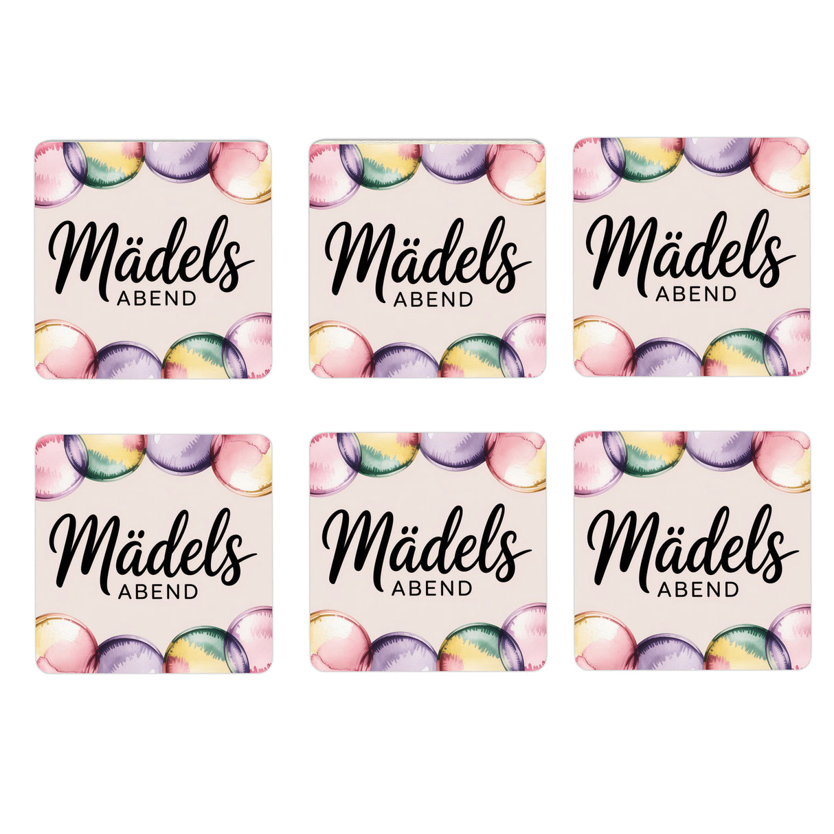 Mädelsabend Pastell 6er Set Untersetzer aus Holz
