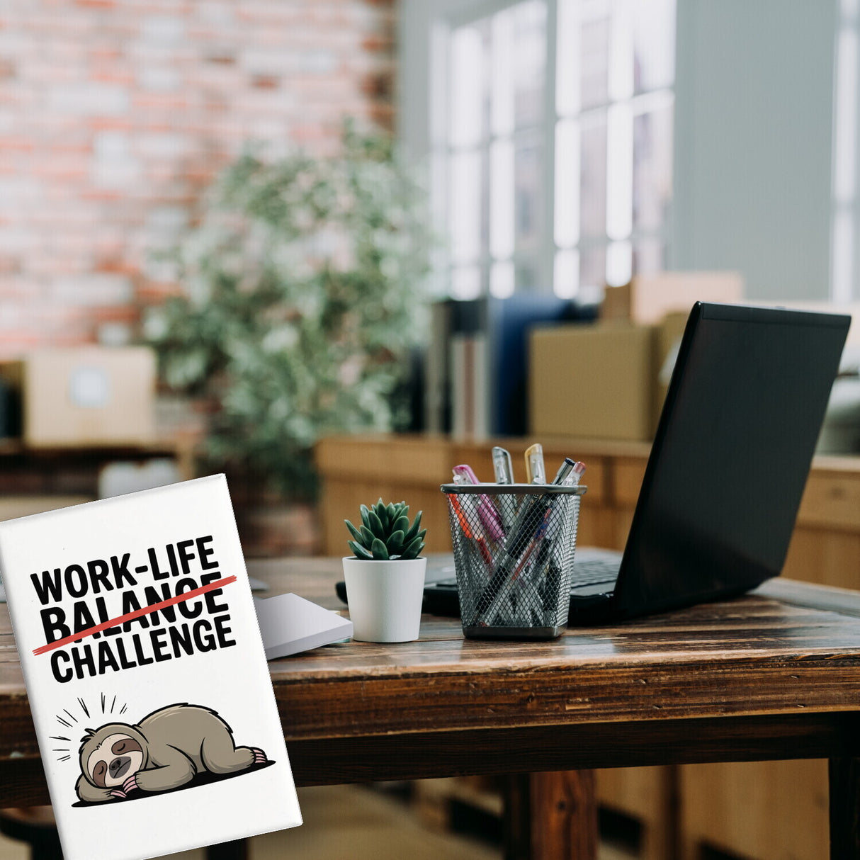 Work-Life Balance/Challenge Souvenir Magnet mit Faultier