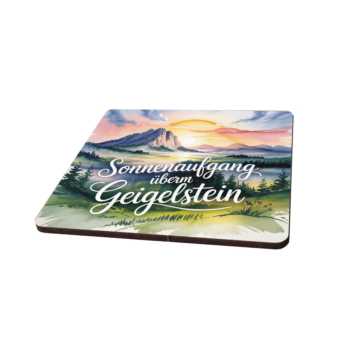 Chiemgau Geigelstein 6er Set Untersetzer aus Holz - Sonnenaufgang