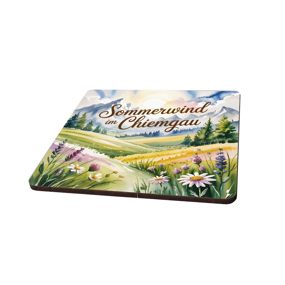 Chiemgau Blumenwiese 6er Set Untersetzer aus Holz - Sommerwind