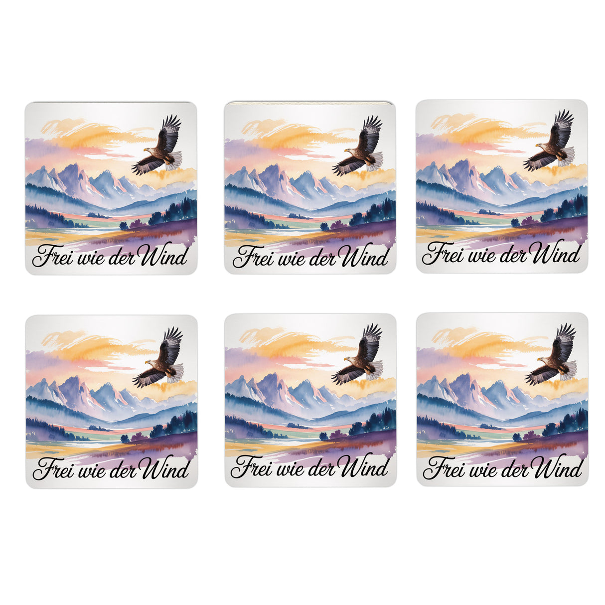 Chiemgau Seeadler 6er Set Untersetzer aus Holz - Frei wie der Wind