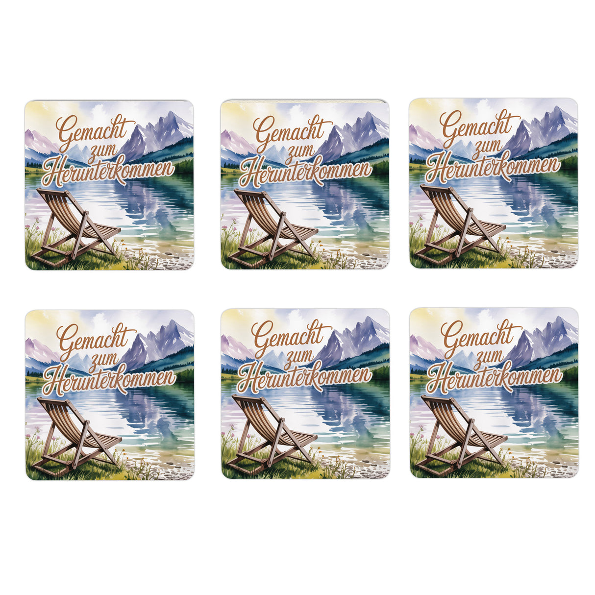 Chiemgau Liegestuhl 6er Set Untersetzer aus Holz - Gemacht zum Herunterkommen