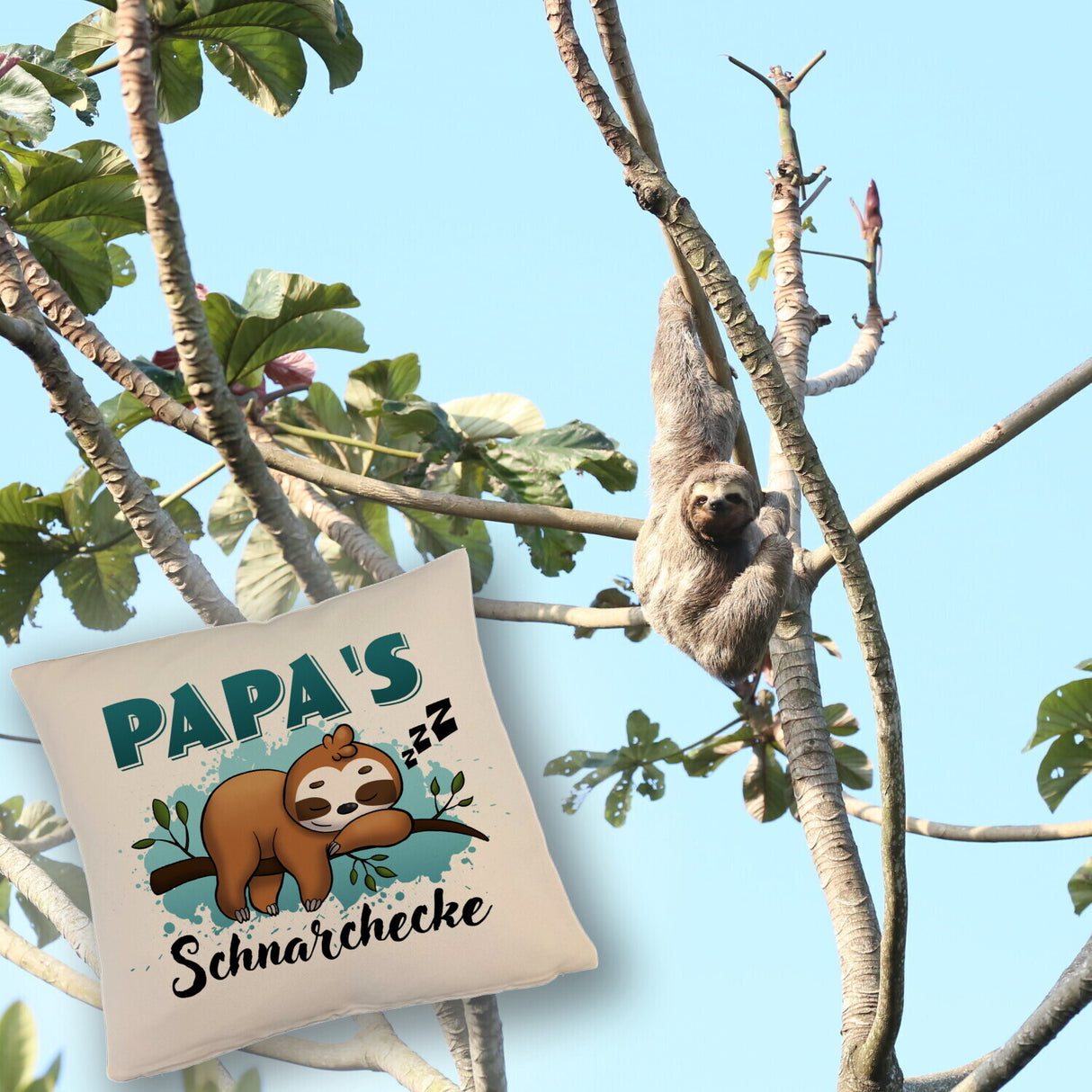Faultier auf Ast Kissen Papa's Schnarchecke