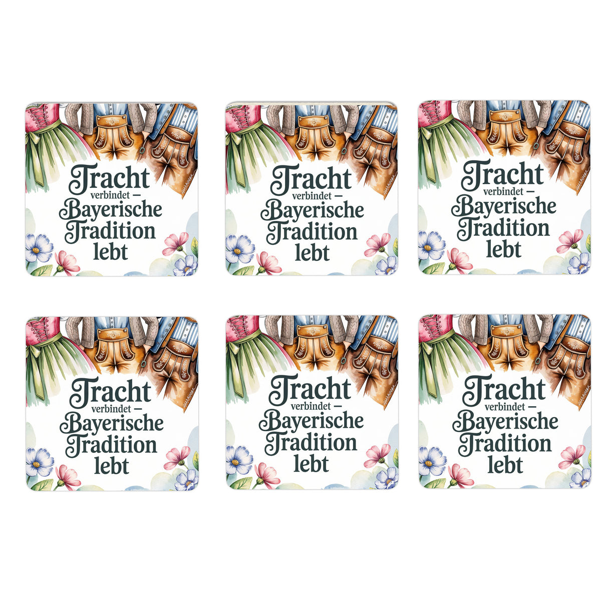 Oberbayern Tracht 6er Set Untersetzer aus Holz - Tradition lebt