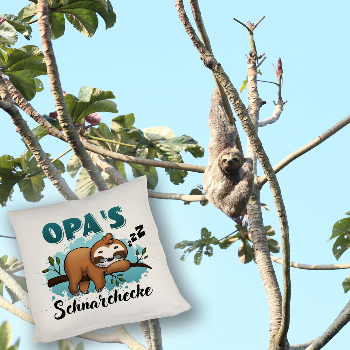 Faultier auf Ast Kissen Opa's Schnarchecke