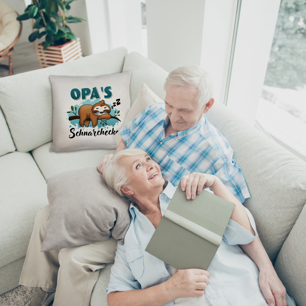 Faultier auf Ast Kissen Opa's Schnarchecke