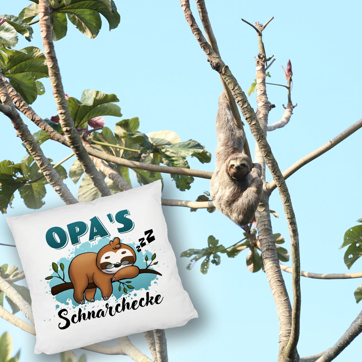 Faultier auf Ast Kissen Opa's Schnarchecke