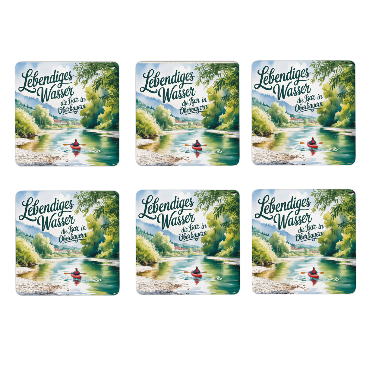 Oberbayern Isar 6er Set Untersetzer aus Holz - Lebendiges Wasser