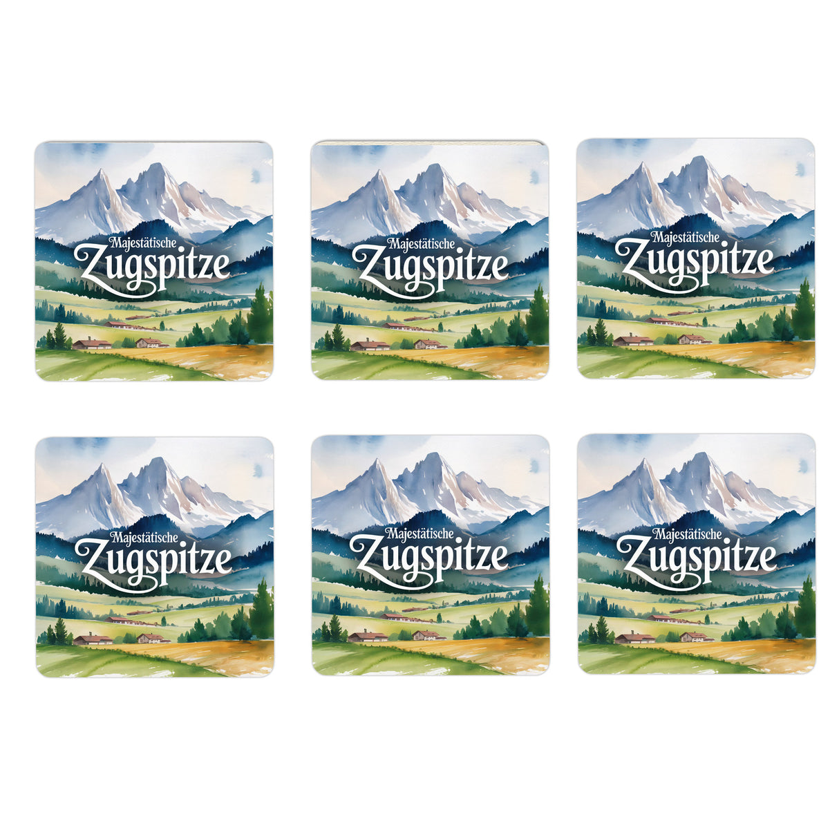 Oberbayern Zugspitze 6er Set Untersetzer aus Holz - Majestätische Zugspitze