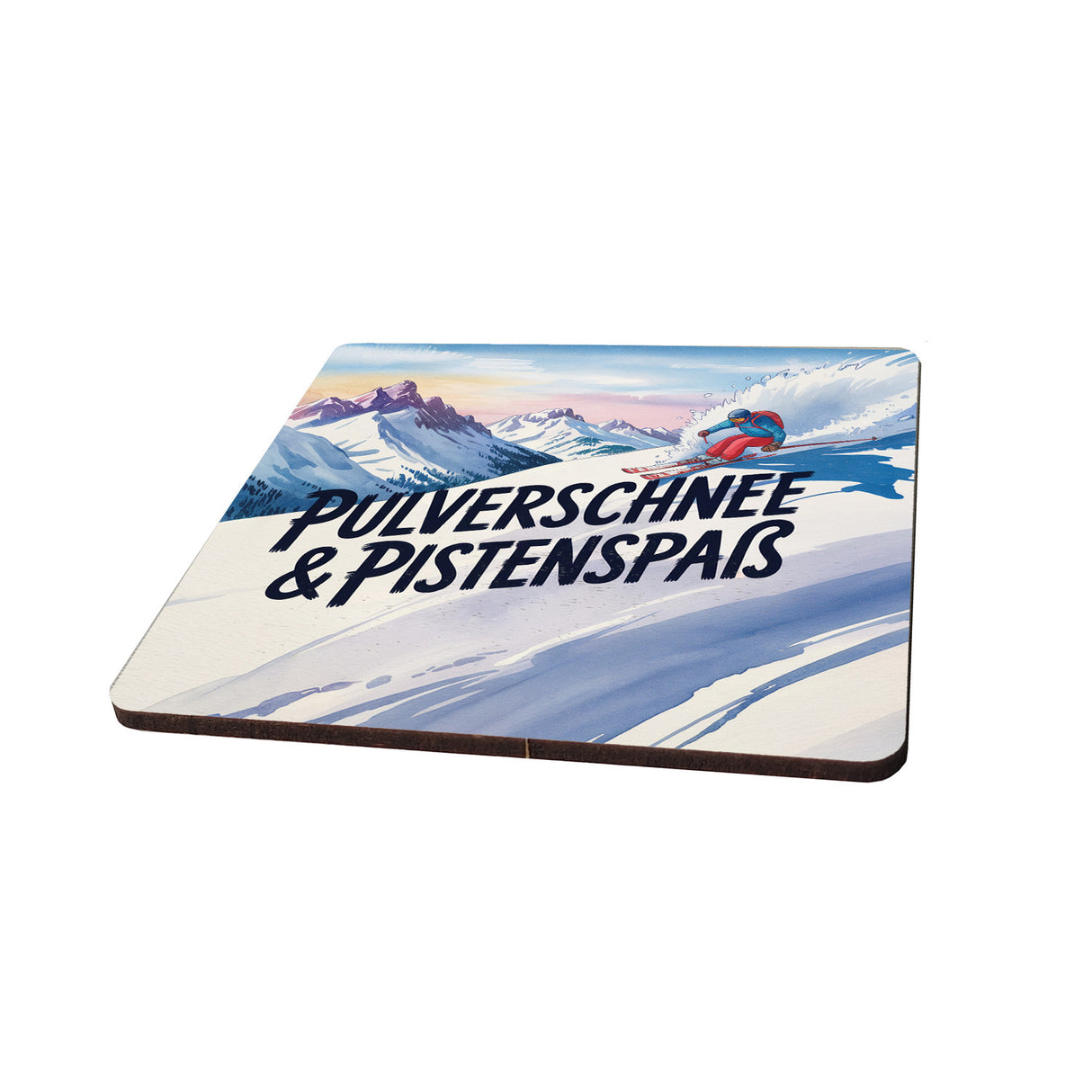 Oberbayern Skifahrer 6er Set Untersetzer aus Holz - Pulverschnee & Pistenspaß