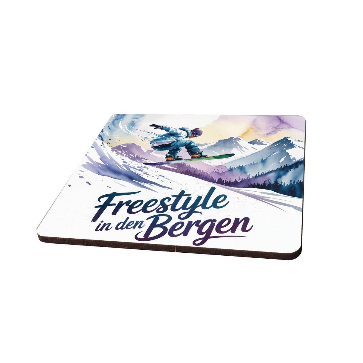Oberbayern Snowboarder 6er Set Untersetzer aus Holz - Freestyle in den Bergen