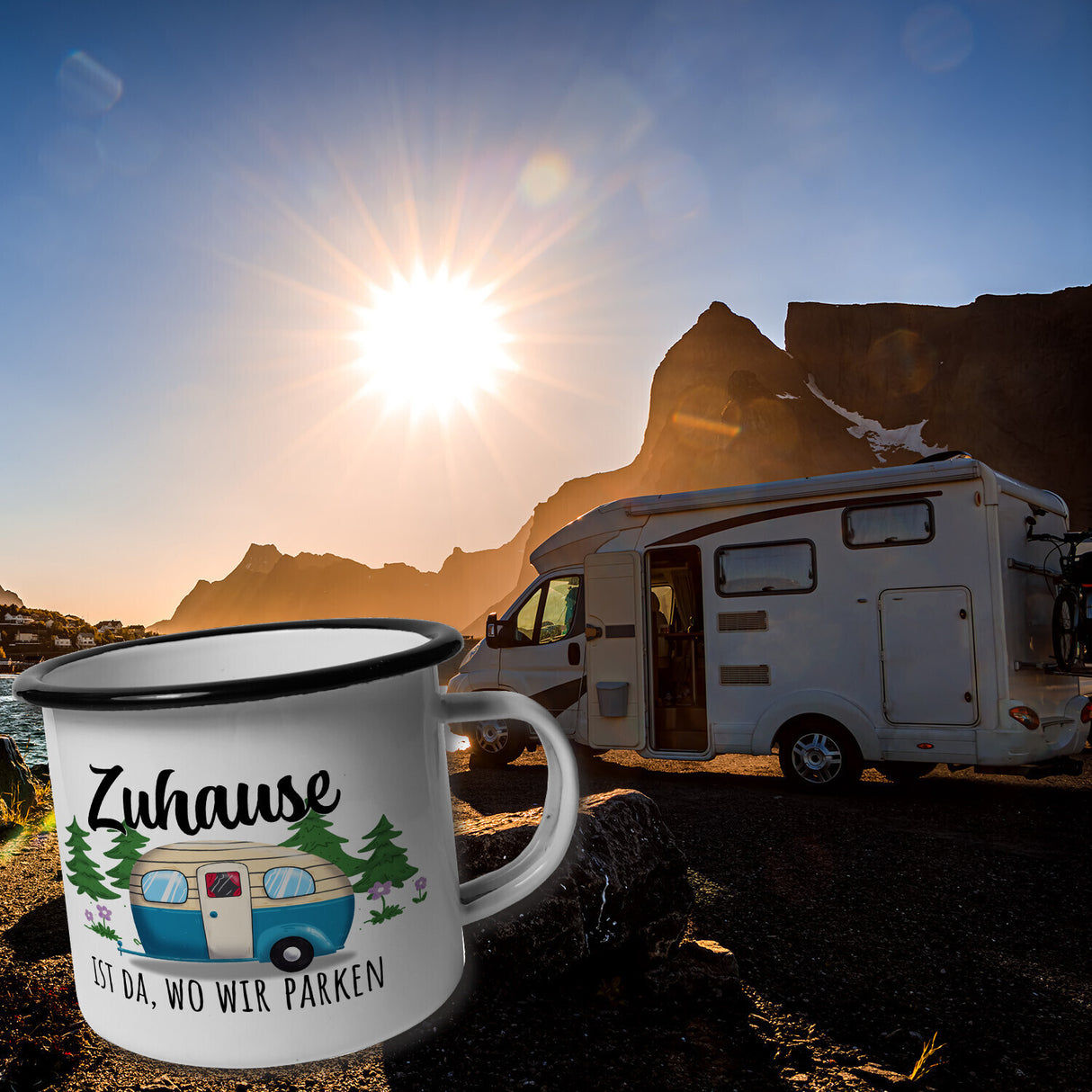 Zuhause ist da, wo wir parken - Camping Emaille Tasse