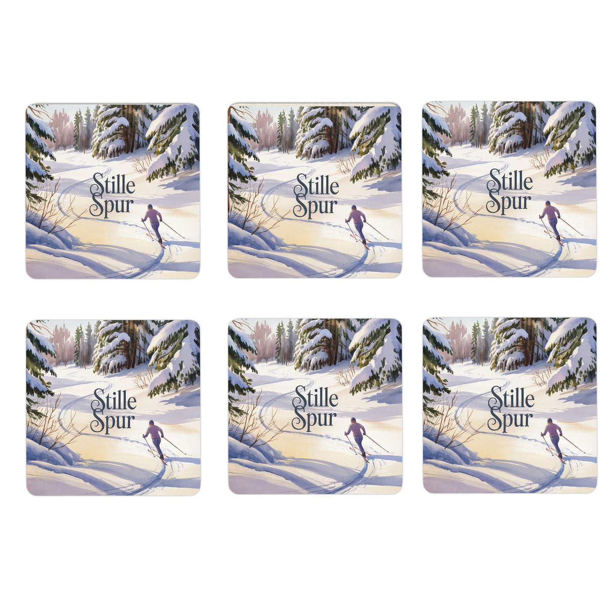 Oberbayern Langläufer 6er Set Untersetzer aus Holz - Stille Spur