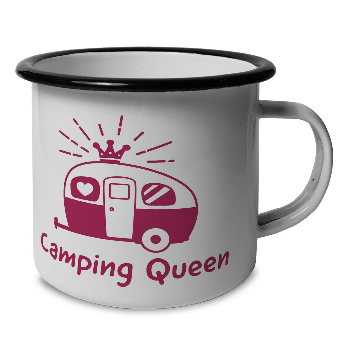 Rosa Wohnwagen Camping Queen Emaille Tasse für Camper