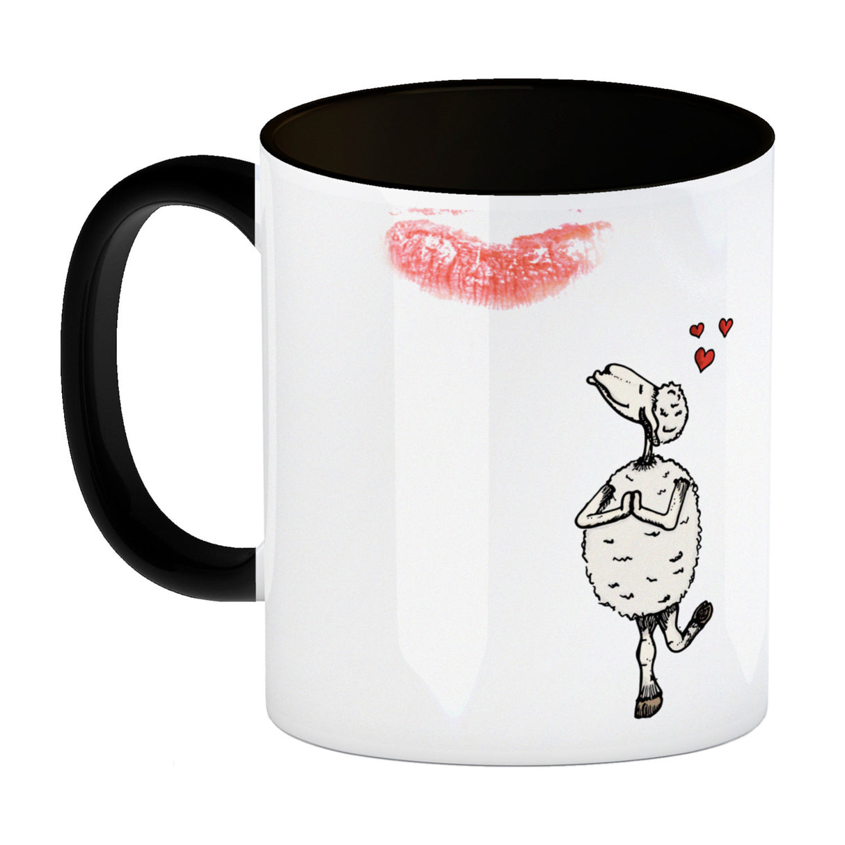 Kaffeebecher mit Putz-Schaf und Lippenstift Motiv