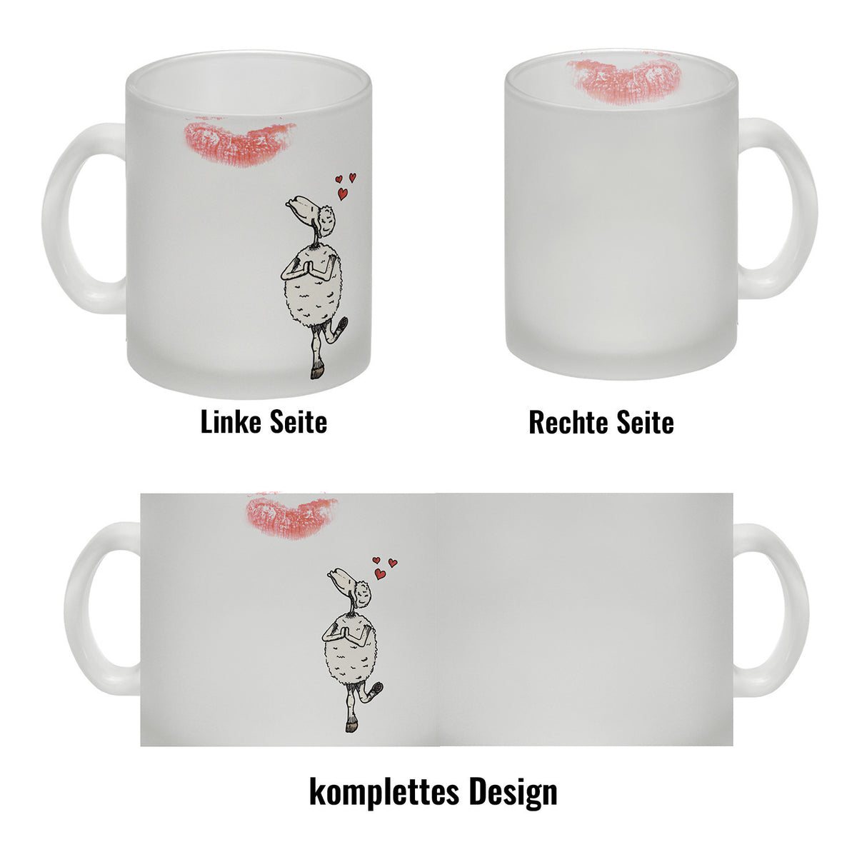 Kaffeebecher mit Putz-Schaf und Lippenstift Motiv