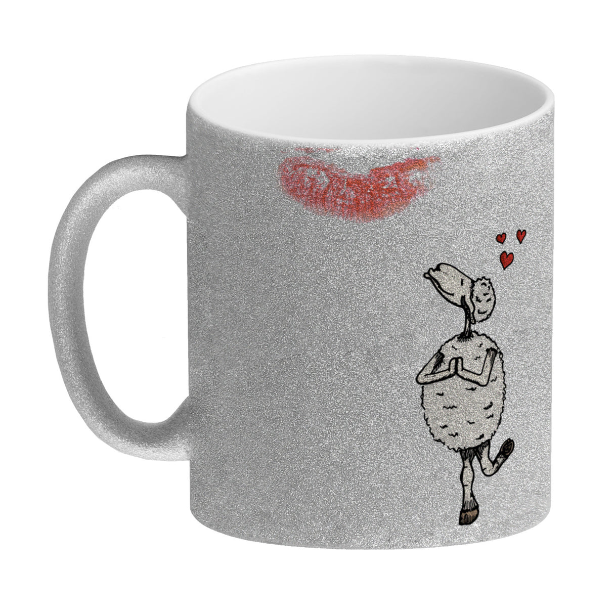 Kaffeebecher mit Putz-Schaf und Lippenstift Motiv