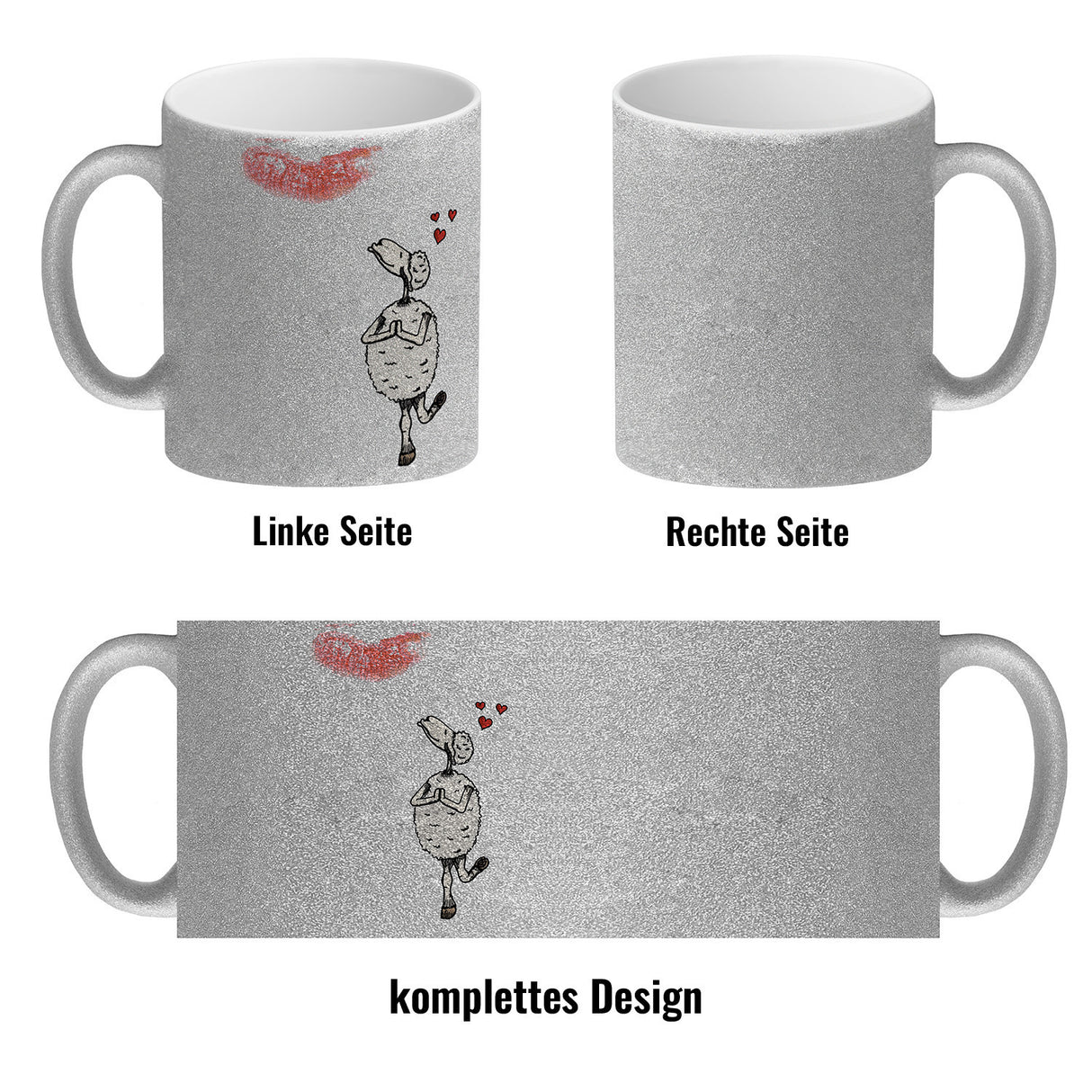 Kaffeebecher mit Putz-Schaf und Lippenstift Motiv