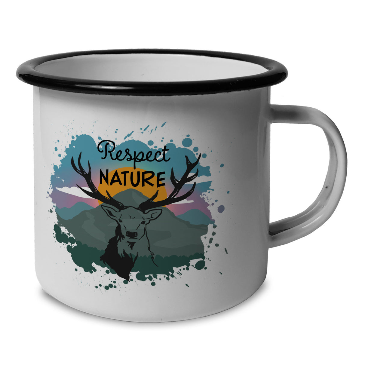 Hirschkopf Respect Nature Emaille Tasse für Naturliebhaber