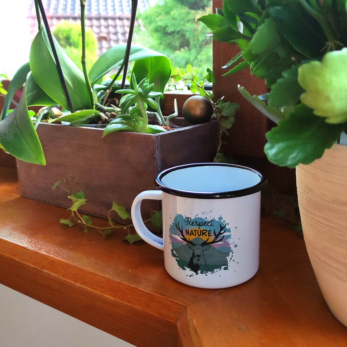 Hirschkopf Respect Nature Emaille Tasse für Naturliebhaber