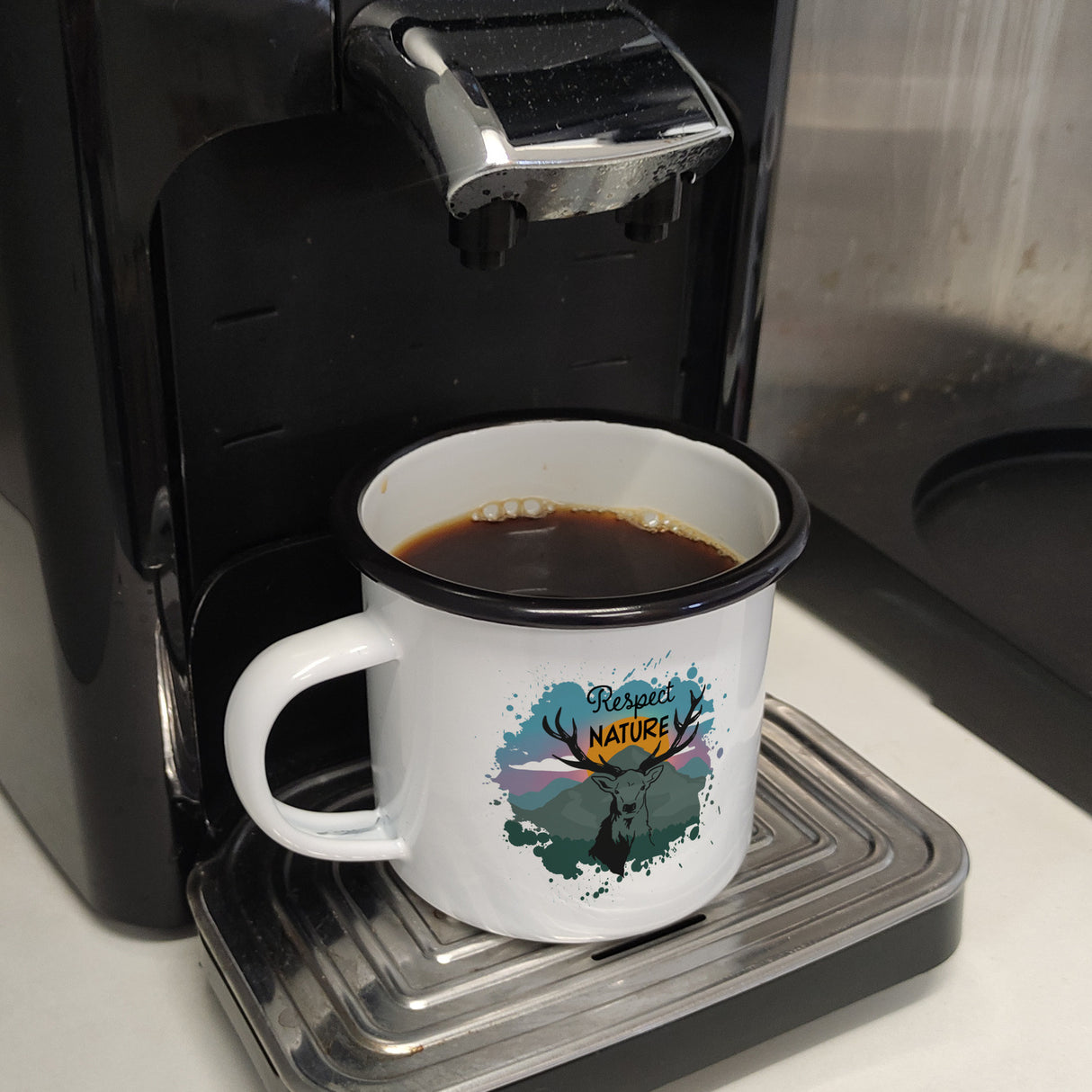 Hirschkopf Respect Nature Emaille Tasse für Naturliebhaber
