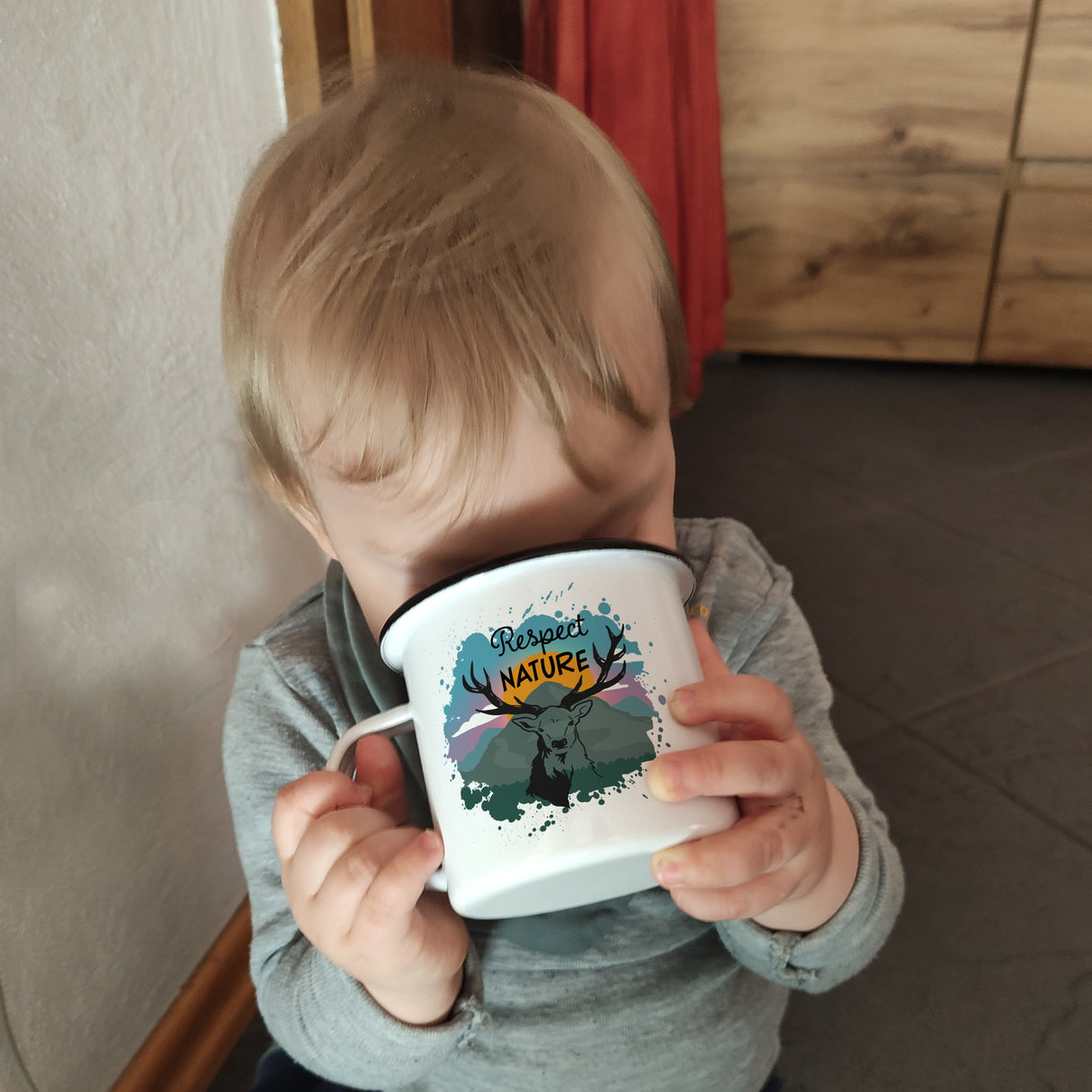 Hirschkopf Respect Nature Emaille Tasse für Naturliebhaber