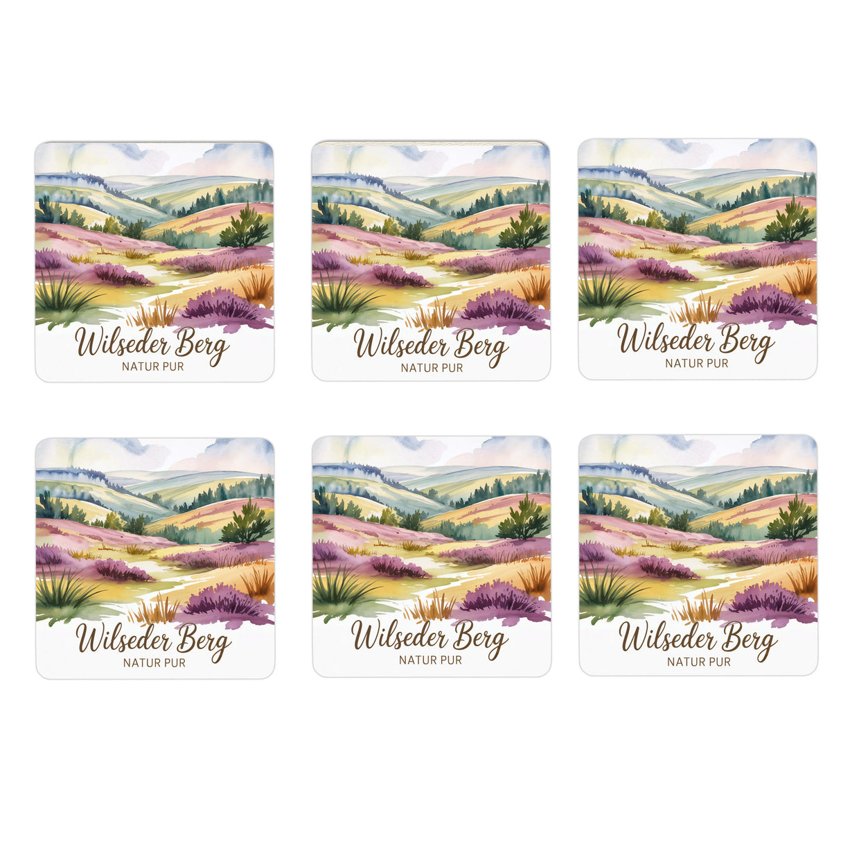 Lüneburger Heide Wilseder Berg 6er Set Untersetzer aus Holz - Natur pur