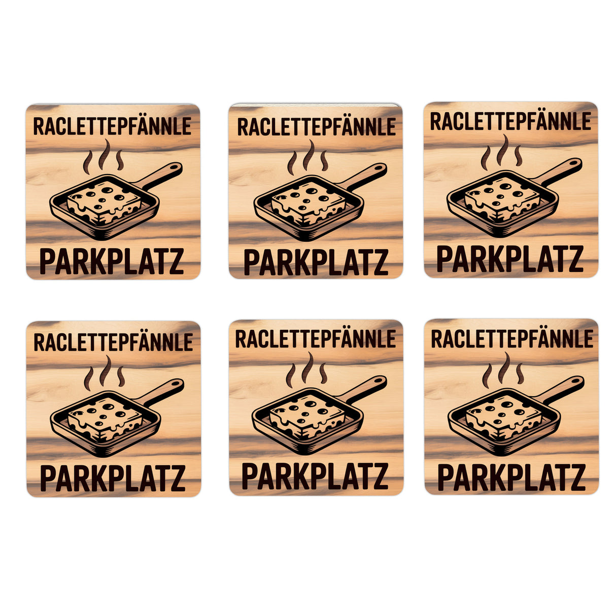 Raclette-Pfännle 6er Set Untersetzer aus Holz