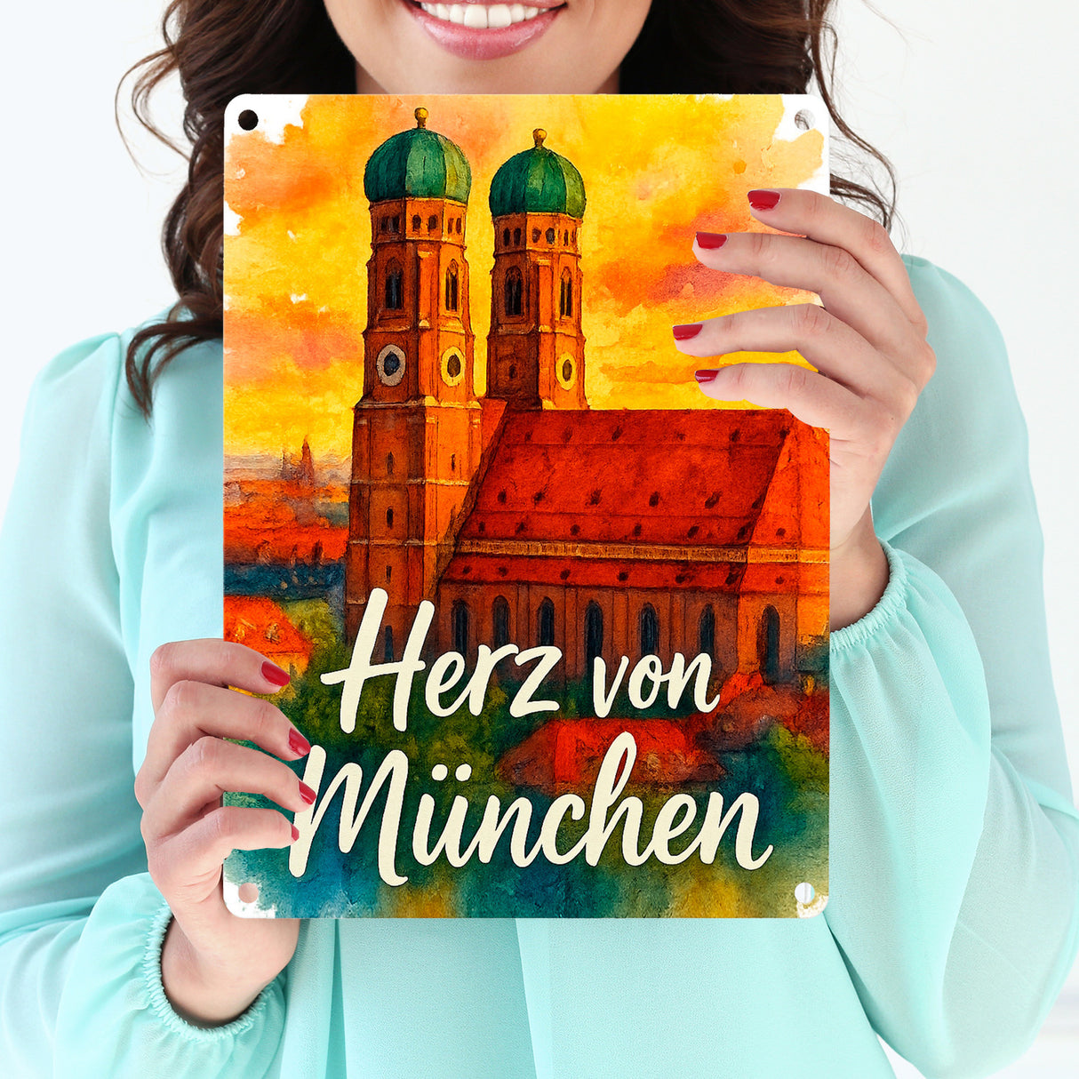 Münchner Frauenkirche Herz von München Metallschild in 15x20 cm