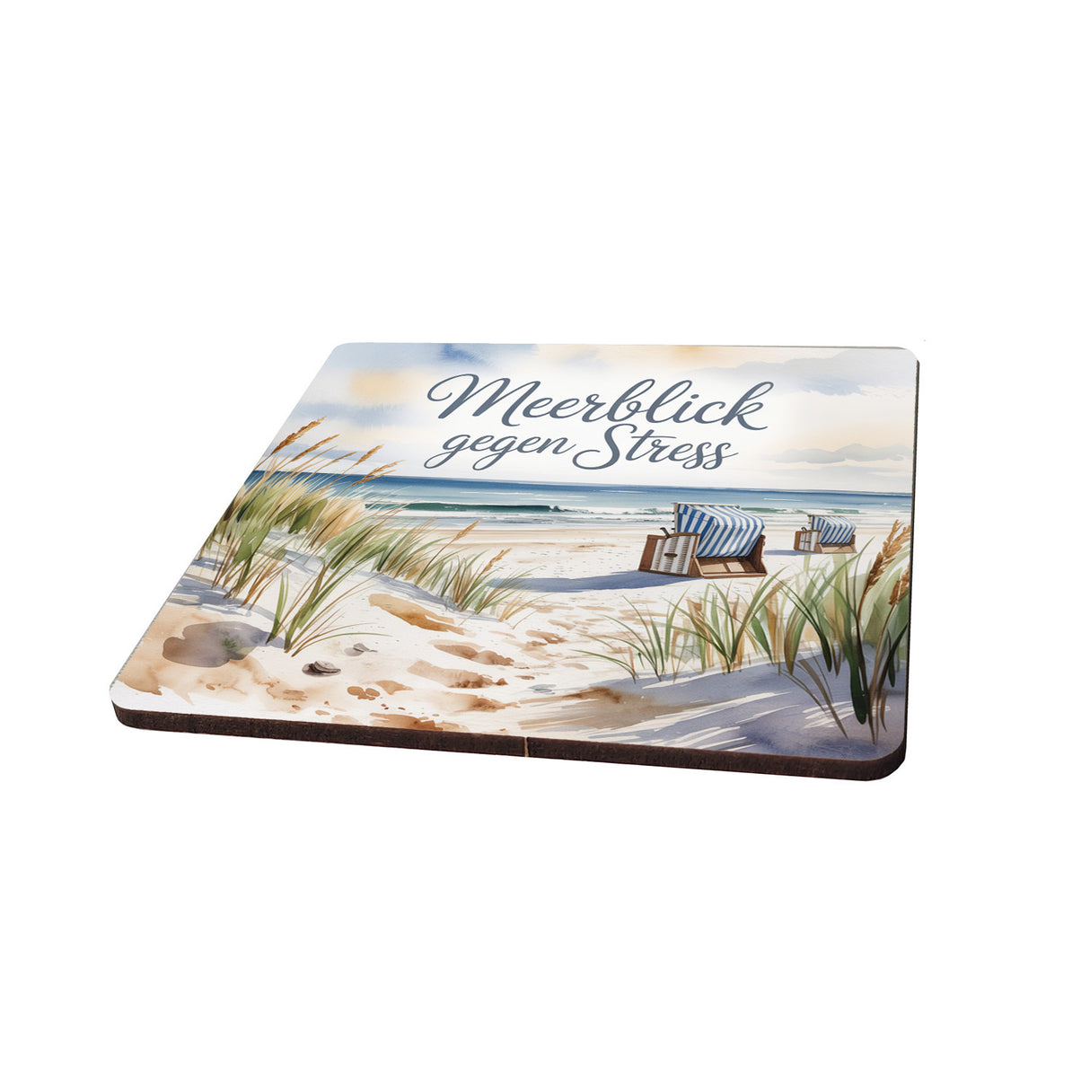 Ostsee Strandkorb 6er Set Untersetzer aus Holz - Meerblick gegen Stress