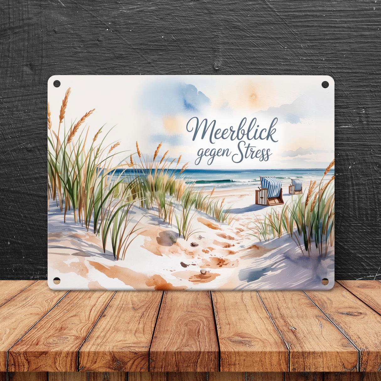 Ostsee Strandkorb Metallschild in 15x20 cm - Meerblick gegen Stress