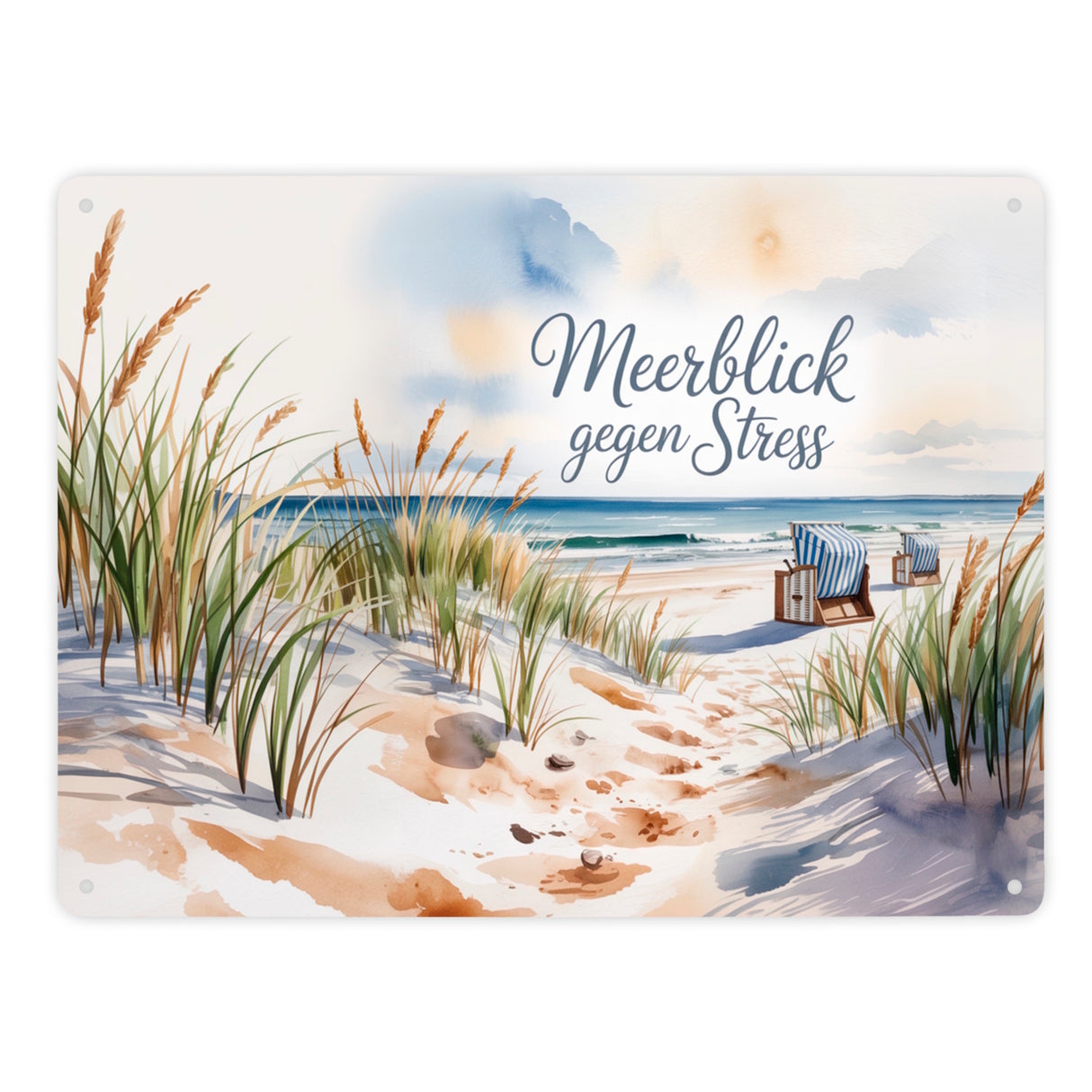 Ostsee Strandkorb Metallschild in 15x20 cm - Meerblick gegen Stress