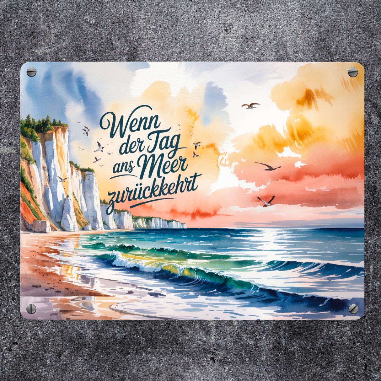 Ostsee Steilküste Rügen Metallschild in 15x20 cm - Tag ans Meer zurückkehrt