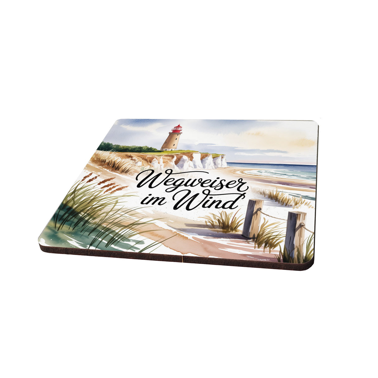Ostsee Kap Arkona Leuchtturm 6er Set Untersetzer aus Holz - Wegweiser im Wind