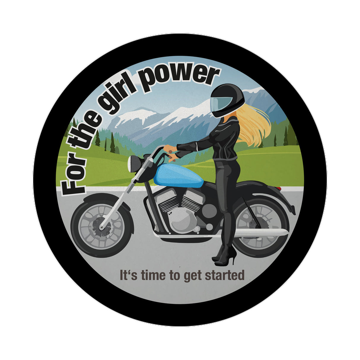 Bikerin Magnet rund mit Spruch: Time to unleash girl power.