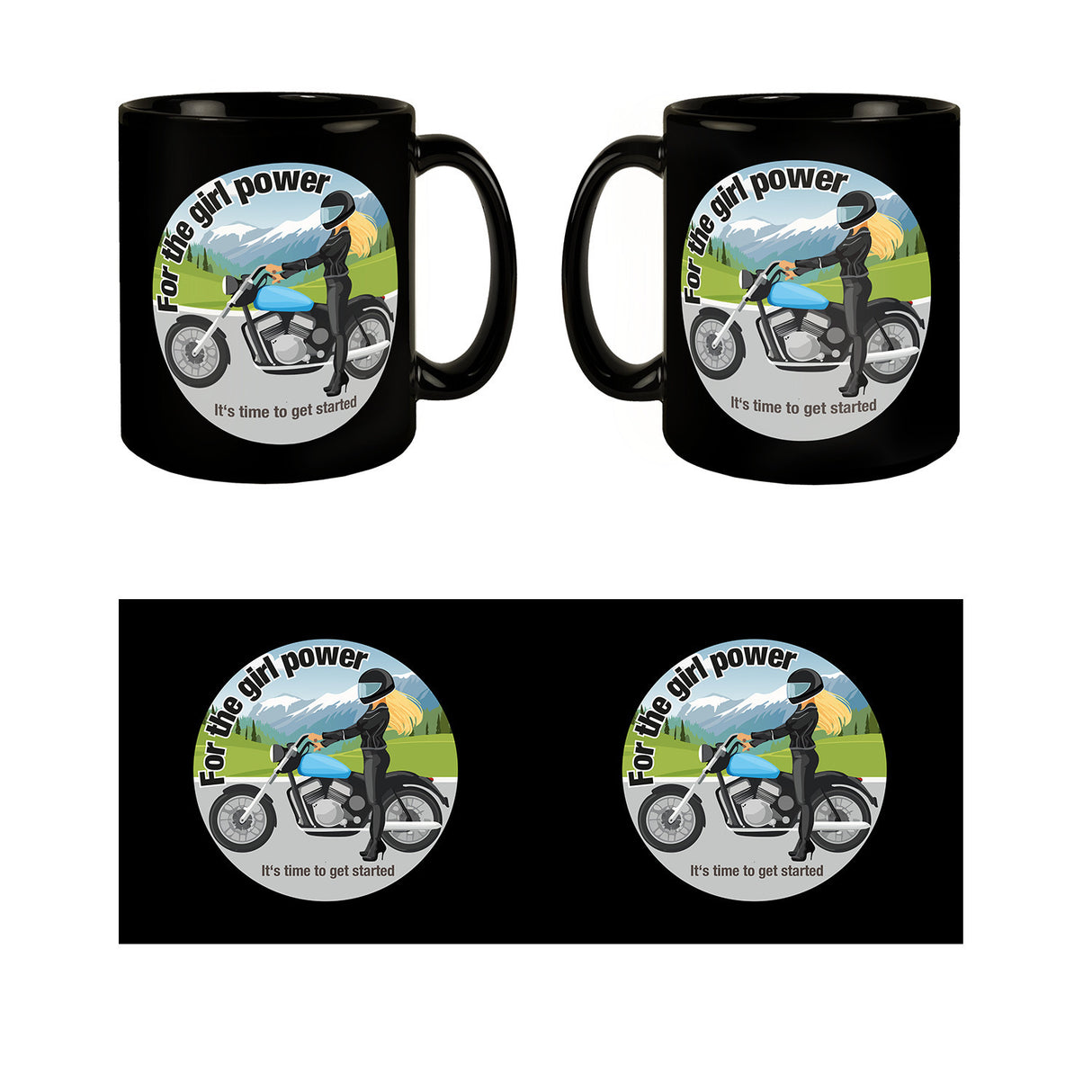 Bikerin Tasse in Schwarz mit Spruch: Time for girl power.