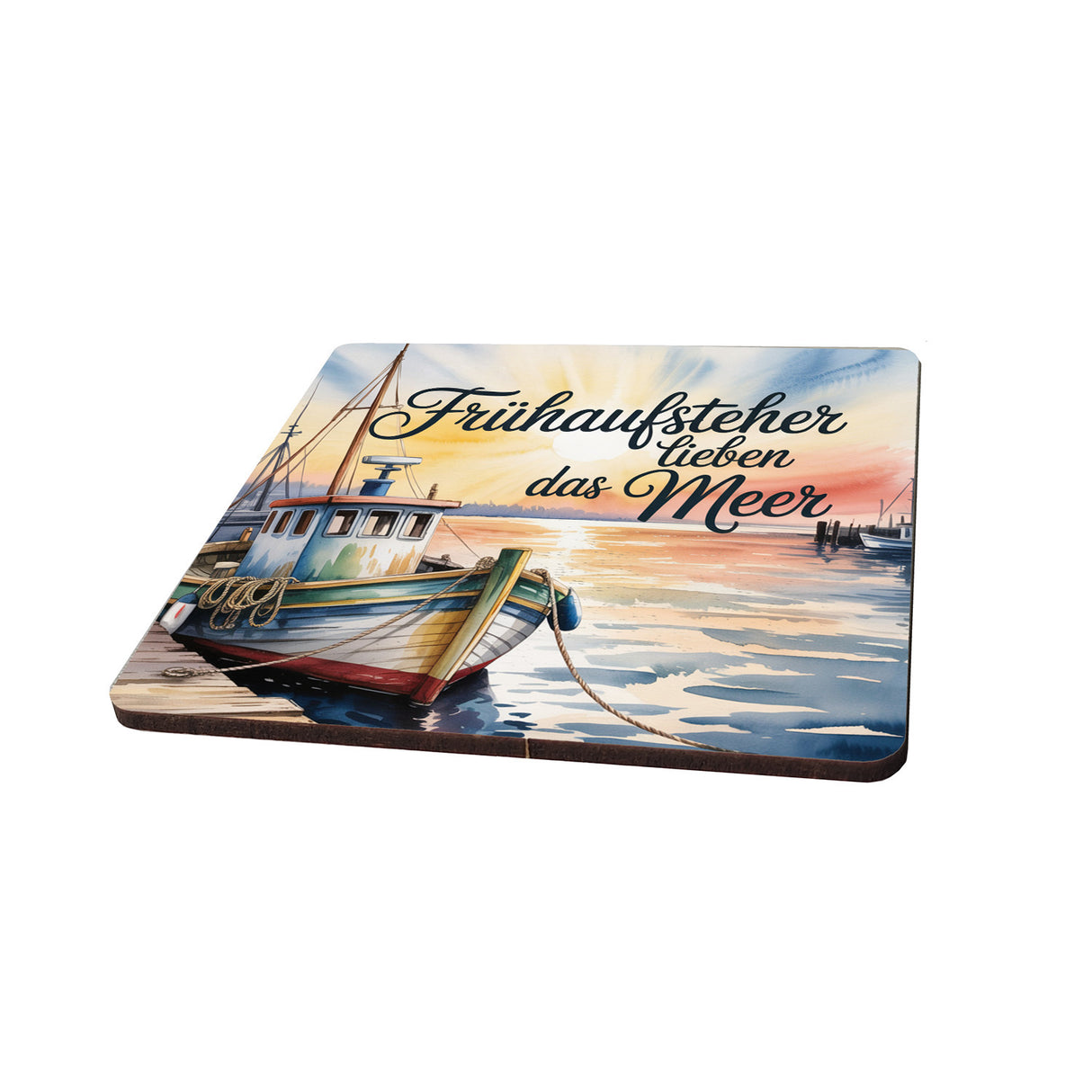 Ostsee Fischerboot 6er Set Untersetzer aus Holz - Frühaufsteher lieben das Meer