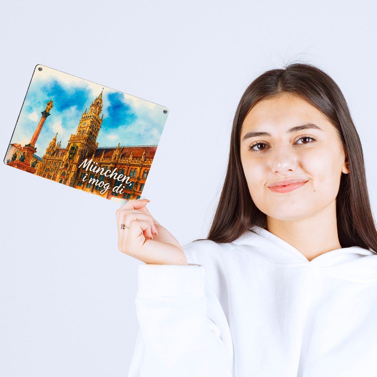 München Aquarellgemälde Metallschild in 15x20 cm i mog di