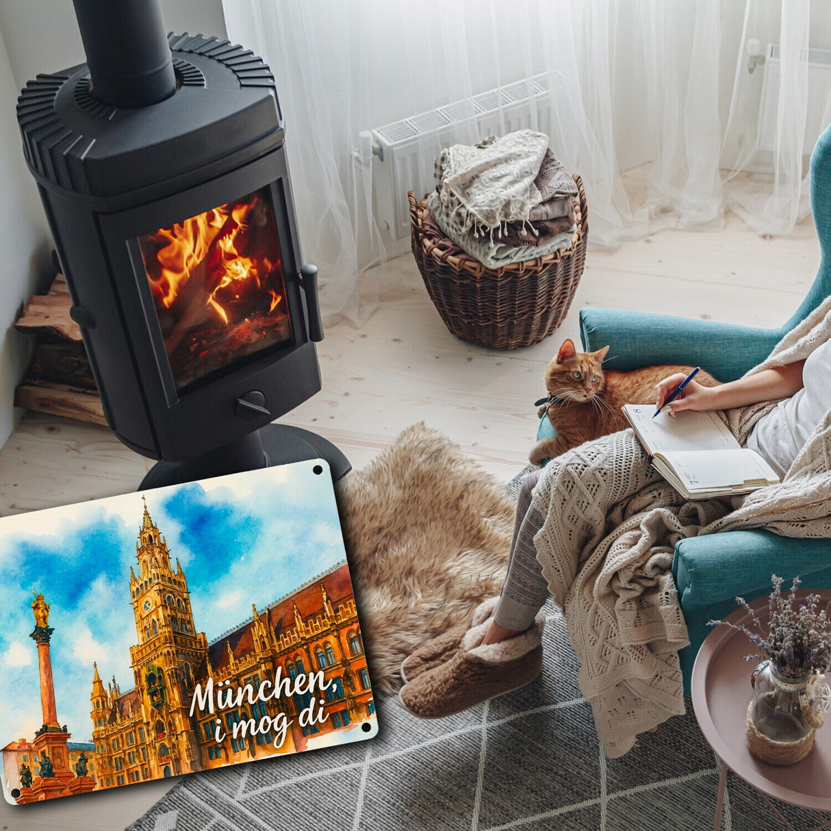 München Aquarellgemälde Metallschild in 15x20 cm i mog di