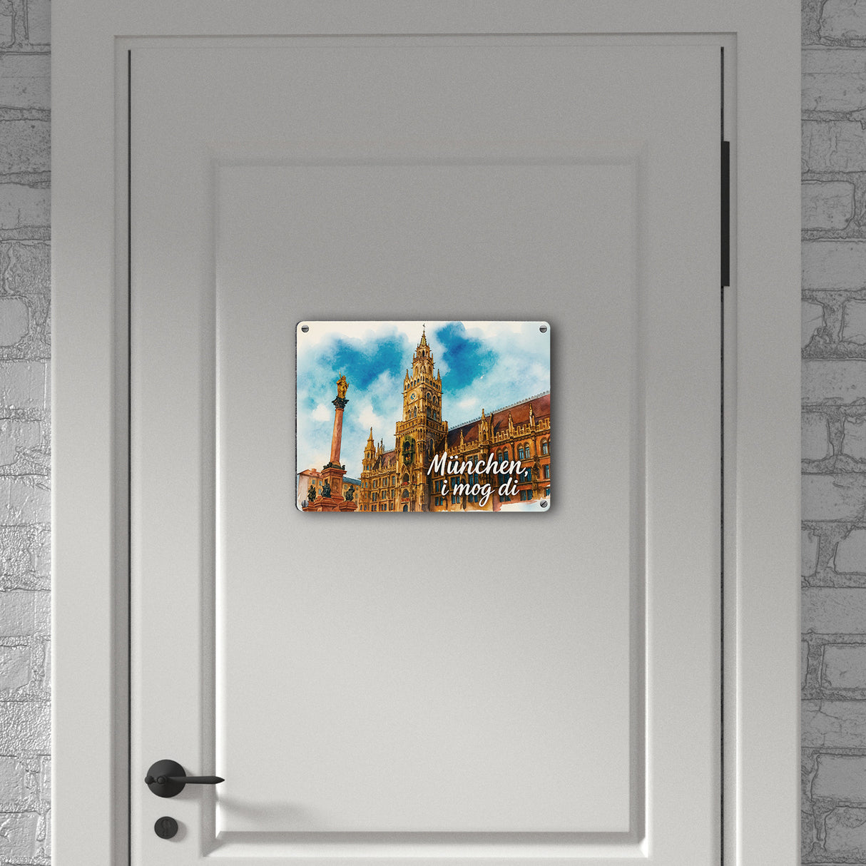 München Aquarellgemälde Metallschild in 15x20 cm i mog di