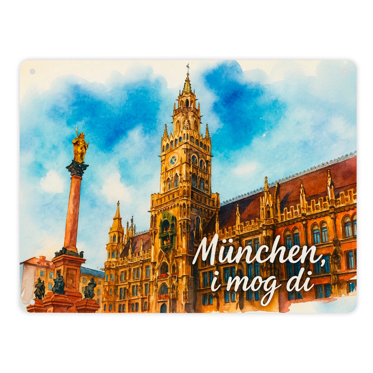 München Aquarellgemälde Metallschild in 15x20 cm i mog di
