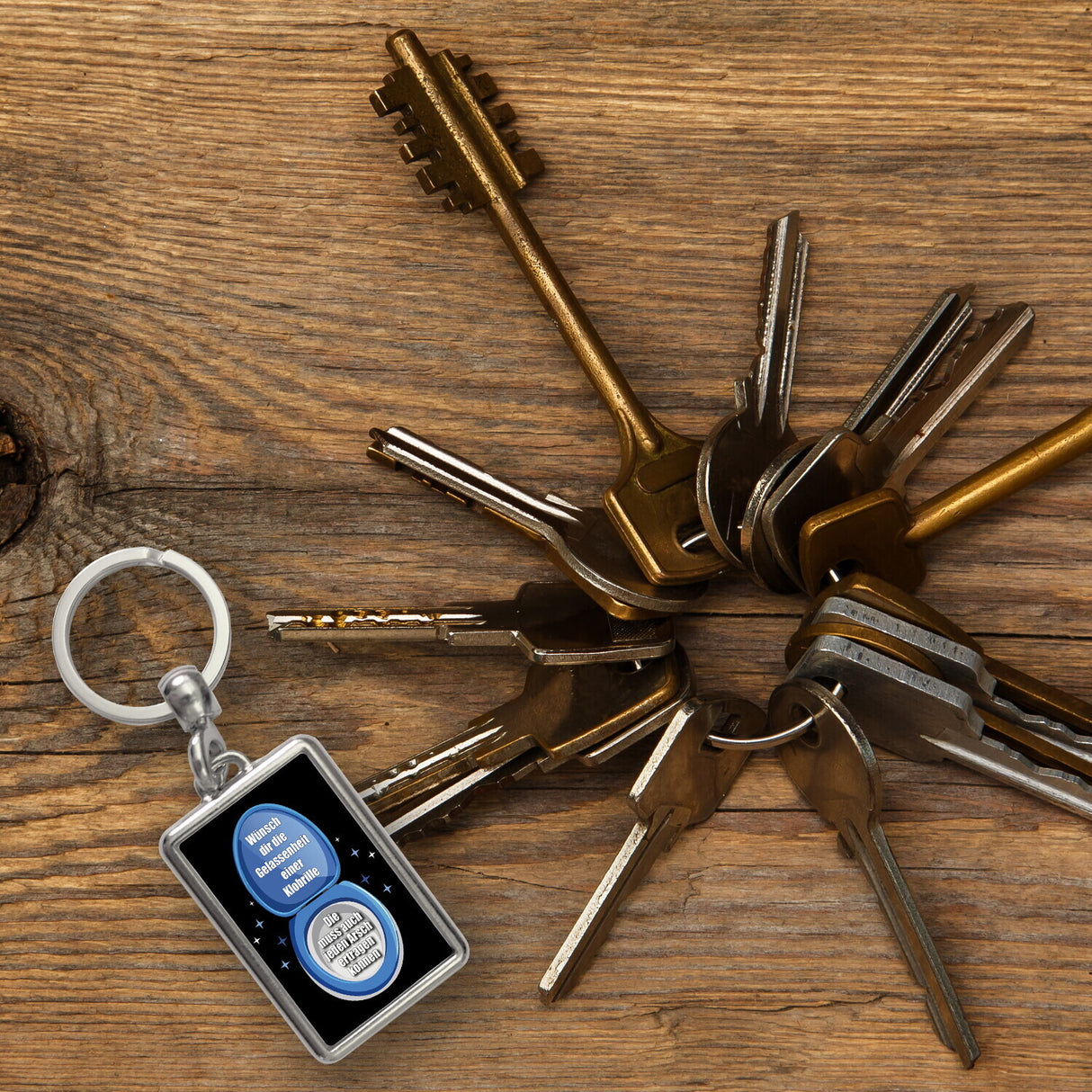 Klobrille Schlüsselanhänger mit Spruch: Gelassenheit einer Klobrille wünschen