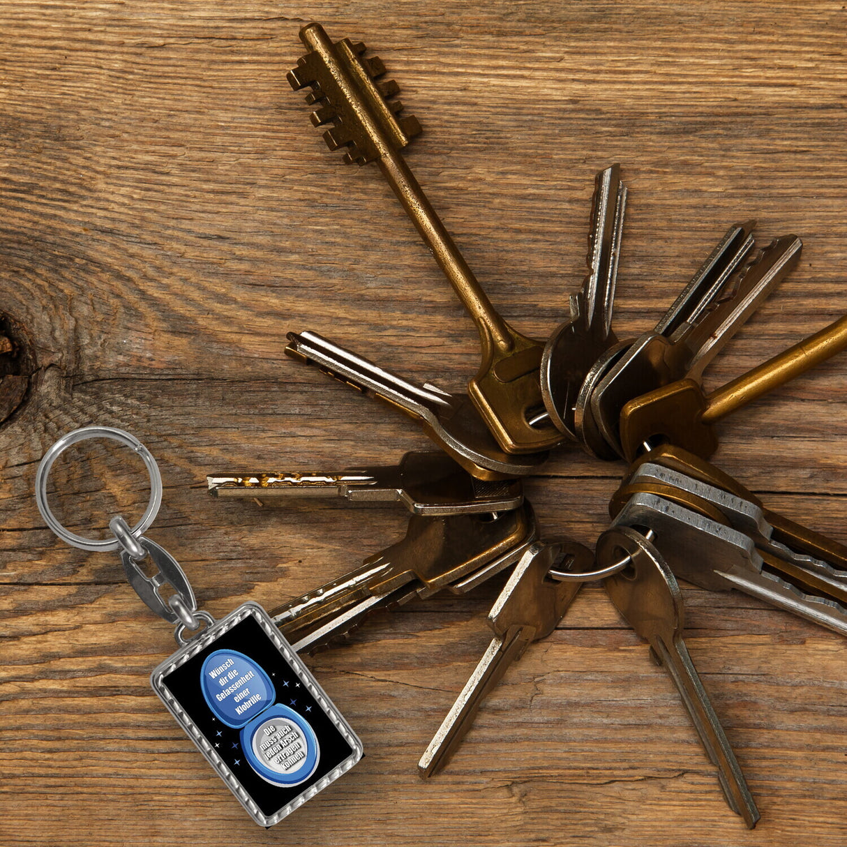 Klobrille Schlüsselanhänger mit Spruch: Gelassenheit einer Klobrille wünschen