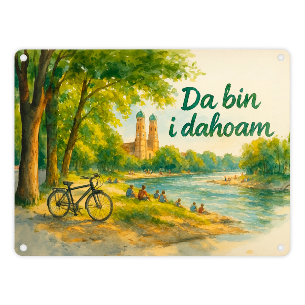 Münchner Frauenkirche Da bin i da hoam Metallschild in 15x20 cm