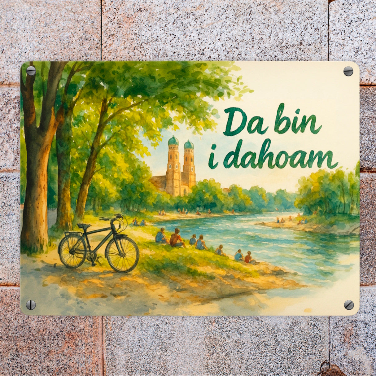 Münchner Frauenkirche Da bin i da hoam Metallschild in 15x20 cm