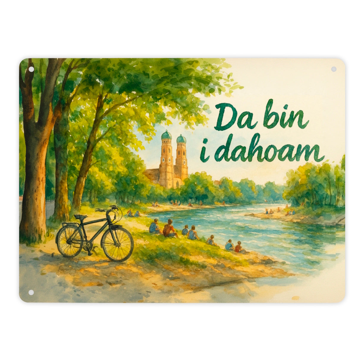 Münchner Frauenkirche Da bin i da hoam Metallschild in 15x20 cm