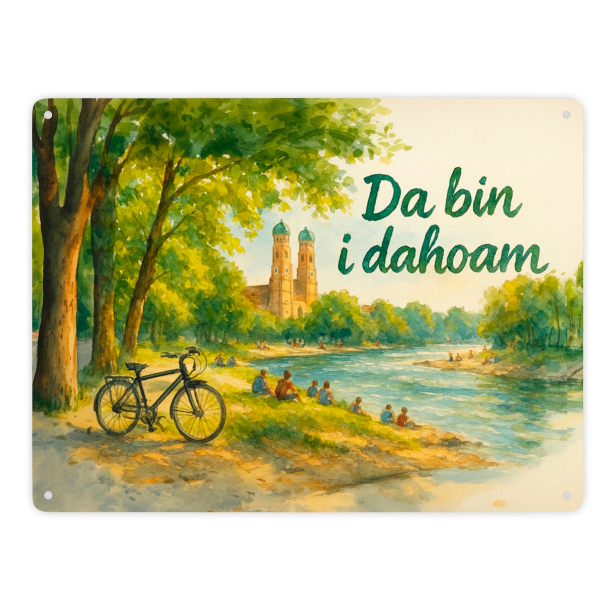 Münchner Frauenkirche Da bin i da hoam Metallschild in 15x20 cm